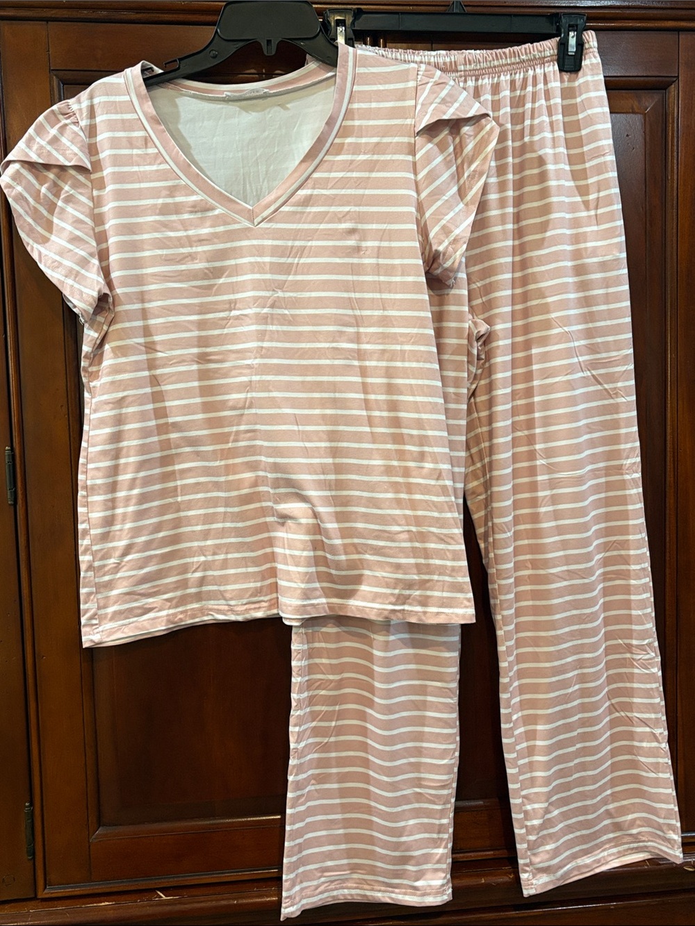 Women's Soft Pink Striped V-Neck Pajama Set
